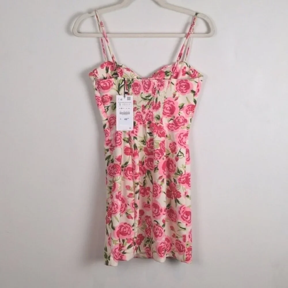Dress Zara corset style dress with pink roses nwt - Picture 4 of 6